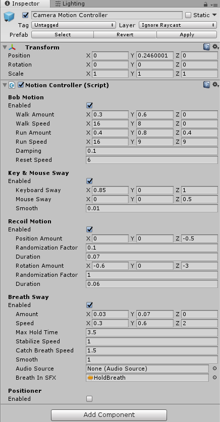 The original Motion Controller settings.