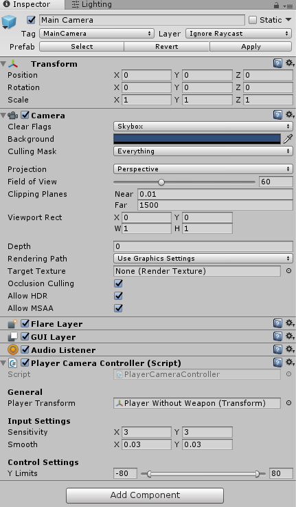 The original Camera Controller Inspector.